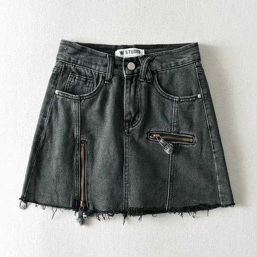 Womens Asymmetric Denim Mini Skirt Dress High Waist Distressed Raw Hem retro - Picture 13 of 15