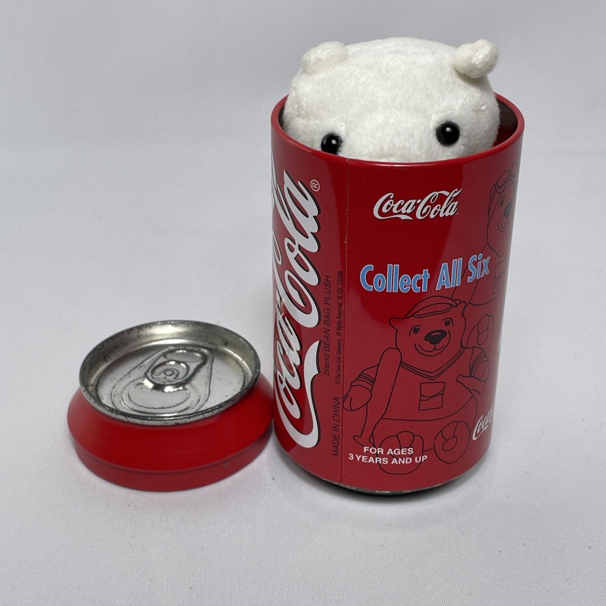 Vintage Coca Cola Polar Bear Plush in Coke Can ~ 2004 Athens