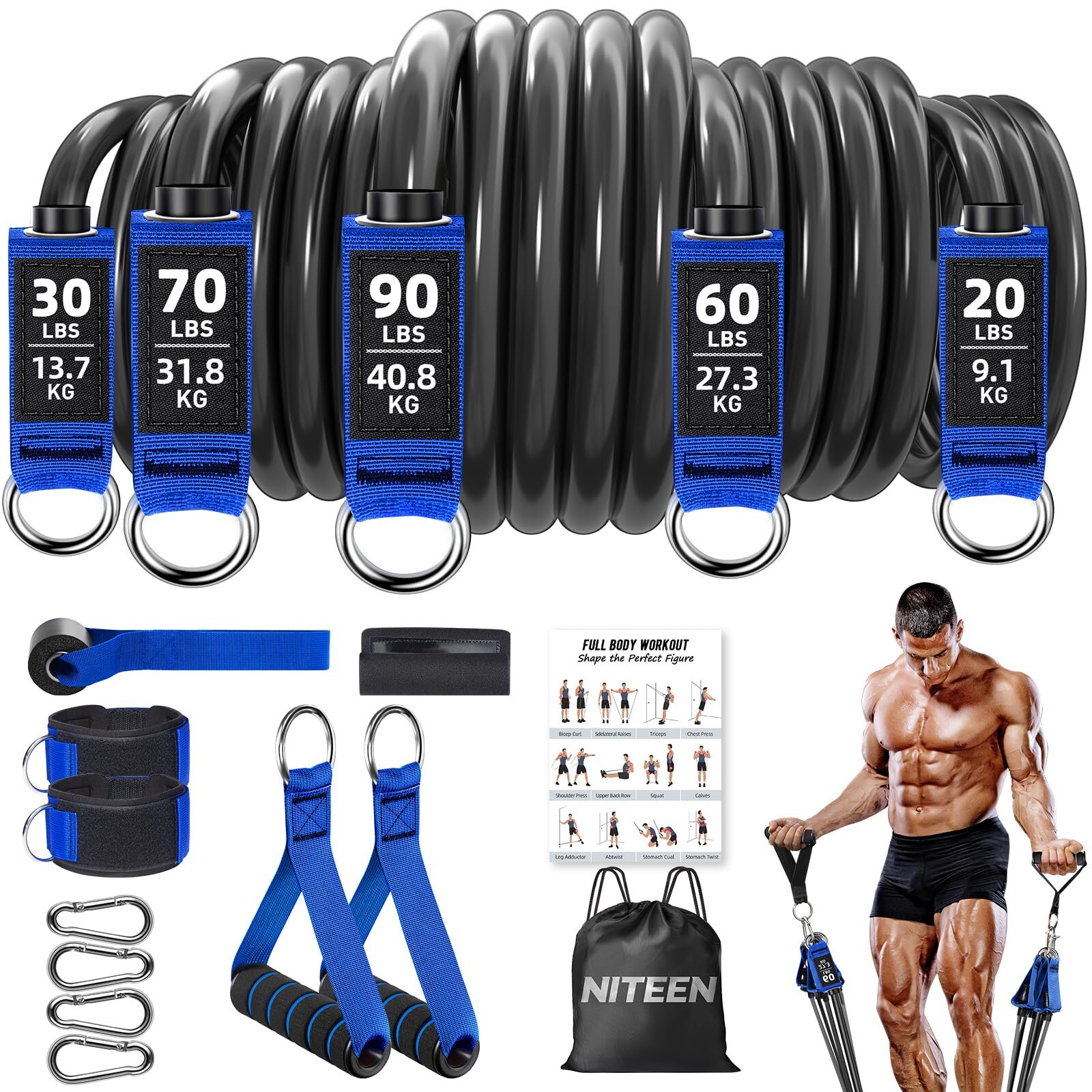 270lb Heavy Duty Resistance Bands Set for Home Workout Effective Exercise Ban...
