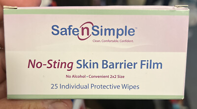 Safe n' Simple Skin Barrier Wipes, No-Sting Ostomy Care Barrier Film Wipes, 25 x