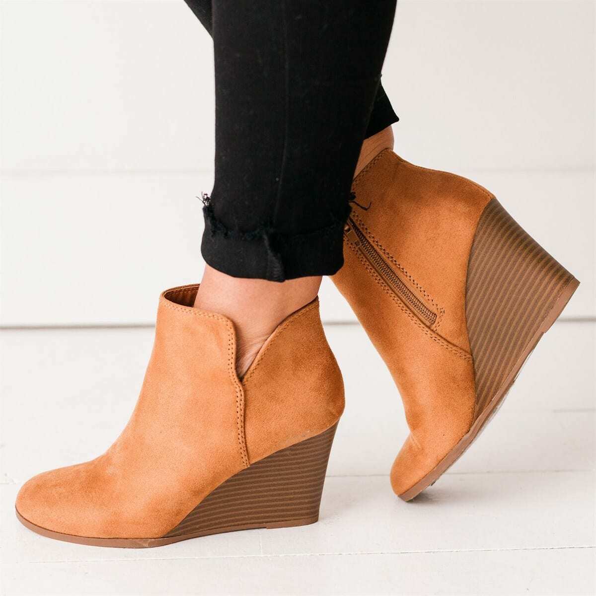 Ladies Suede Combat Ankle Boots Wedge 