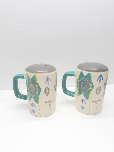 Arizona Salt Pepper Shaker Set Native American pattern White Grey Blue - Picture 3 of 6