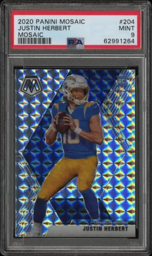 2020 Panini Mosaic Justin Herbert #204 Silver Mosaic Prizm Rookie RC PSA 9 MINT
