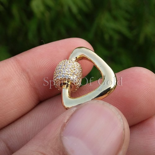 14K Gold Diamond Triangle Shape Carabiner Clasp Jewelry Finding Necklace Enhance - Picture 3 of 7