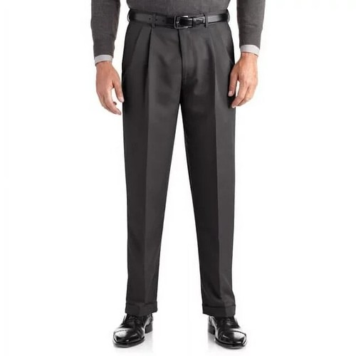George Dress Pants Men's 30X32 Pleated Cuffed Microfiber Adjustable Waistband