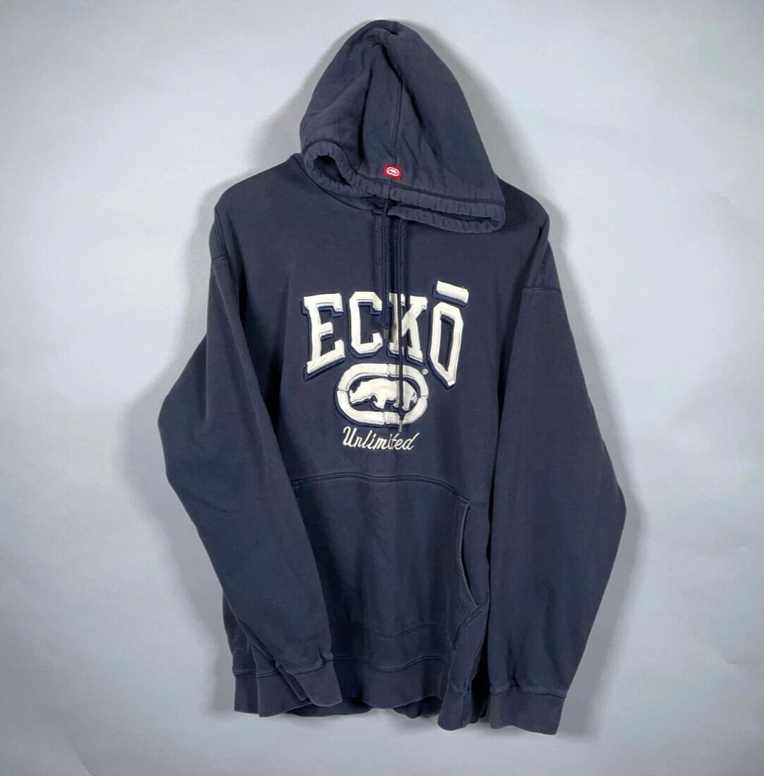 Ecko Unltd. Embroidered Hoodie Men's Large Dark Blue Sweatshirt Thermal Hood