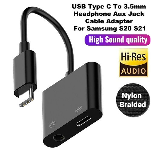 2in1 USB Type C Adapter Port to 3.5MM Aux Audio Jack Earphone Headphone Cable US