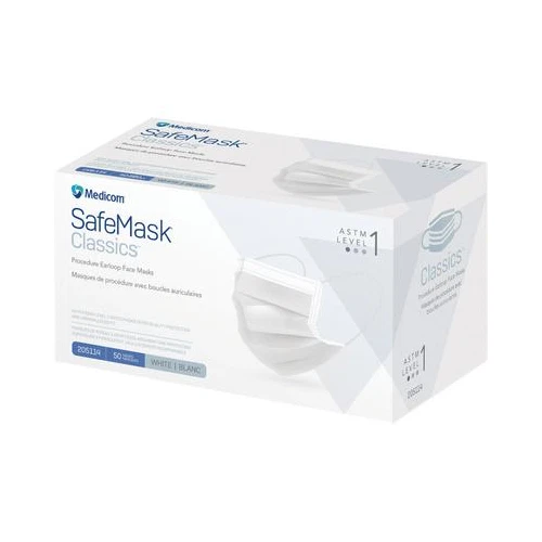 Medicom 205114 SafeMask Classics Earloop Face Masks ASTM Level 1 White 50/Pk