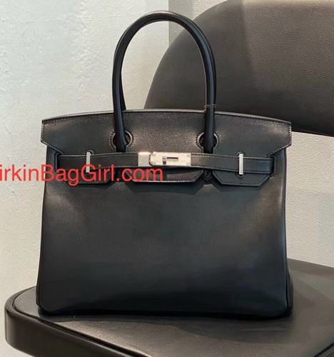 RARE Hermes Birkin 30 Black Tadelakt Leather Palladium/Silver - Like Box Calf! - Picture 2 of 8