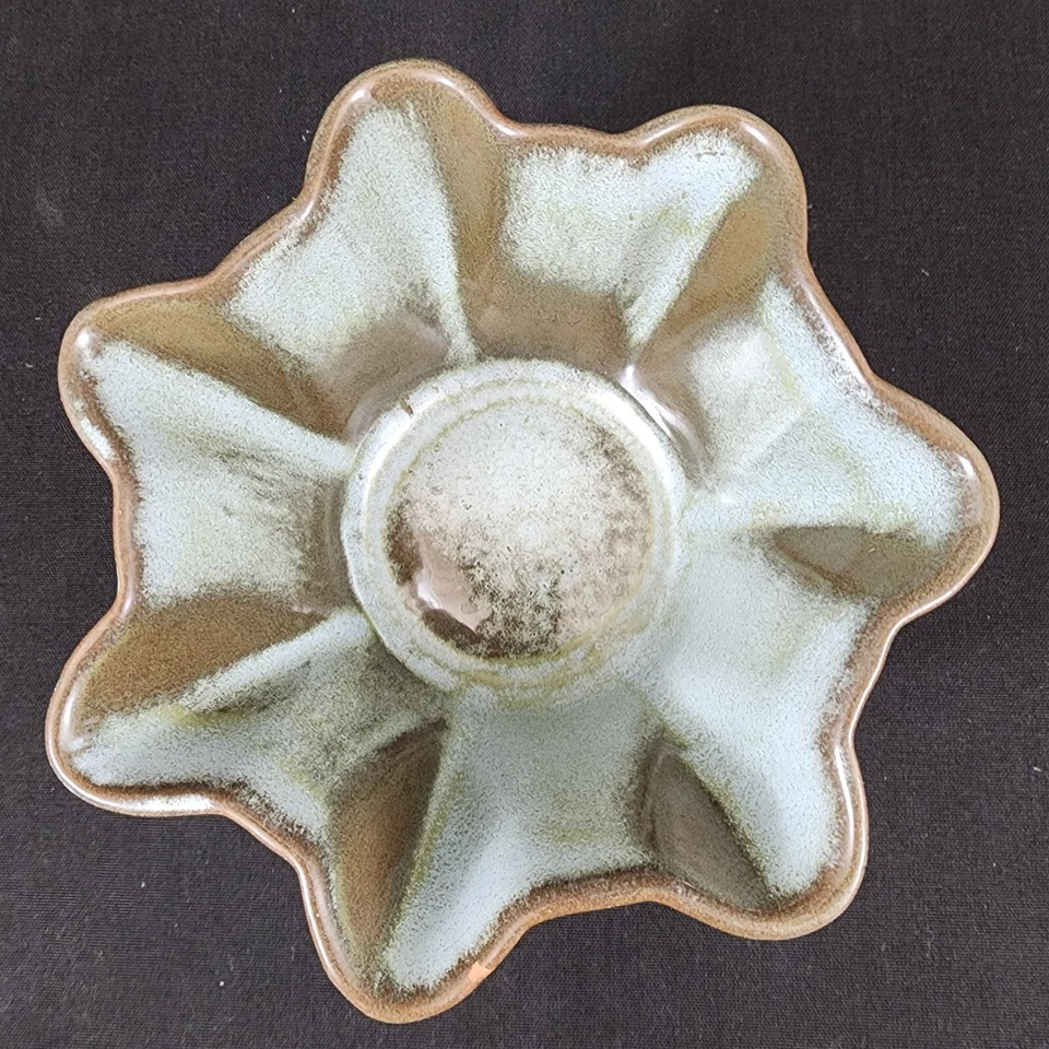 Maceta acanalada Frankoma Plainsman Woodland Musgo cuenco de cerámica azul marrón verde Foto 3 de 4