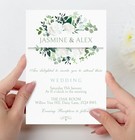 White Floral Banner, Sage Green, Mint, Flower Wedding Invitations