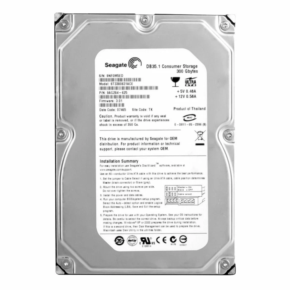 Hard Drive Seagate DB35.1 ST3300831ACE 300GB 7200U/Min 8MB Ata 3.5'' - Image 3 of 3
