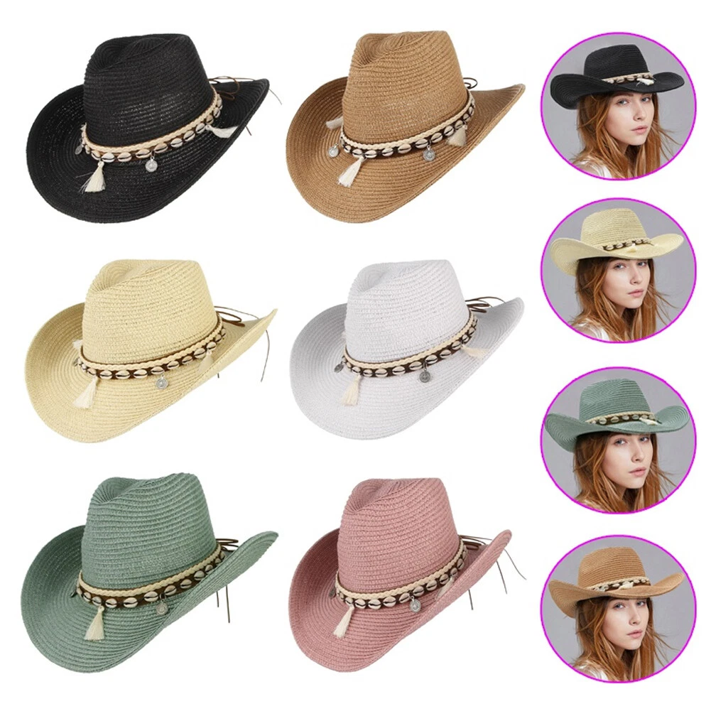 Straw Bucket Beach Sun Protection Visor Cap Summer Western Cowgirl Cowboy Hat