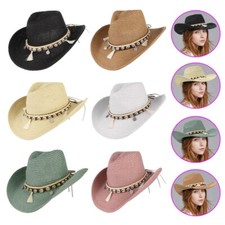 Straw Bucket Beach Sun Protection Visor Cap Summer Western Cowgirl Cowboy Hat