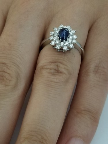 1.59 TCW 14K White Gold Sapphire & Diamond Double Halo Cocktail Ring, Size 6.75  - Afbeelding 5 van 12