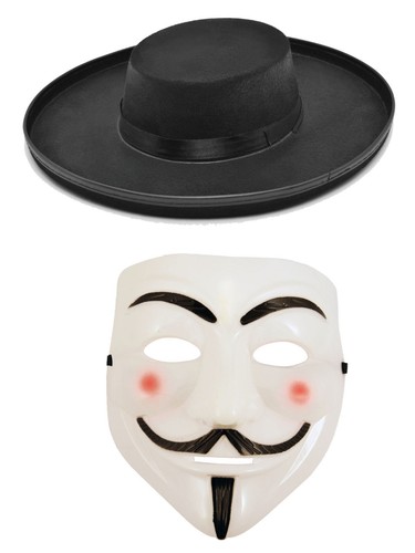 V for Vendetta Face Mask Black Bandit Felt Budget Hat Halloween Super Hero Fancy - Picture 1 of 3