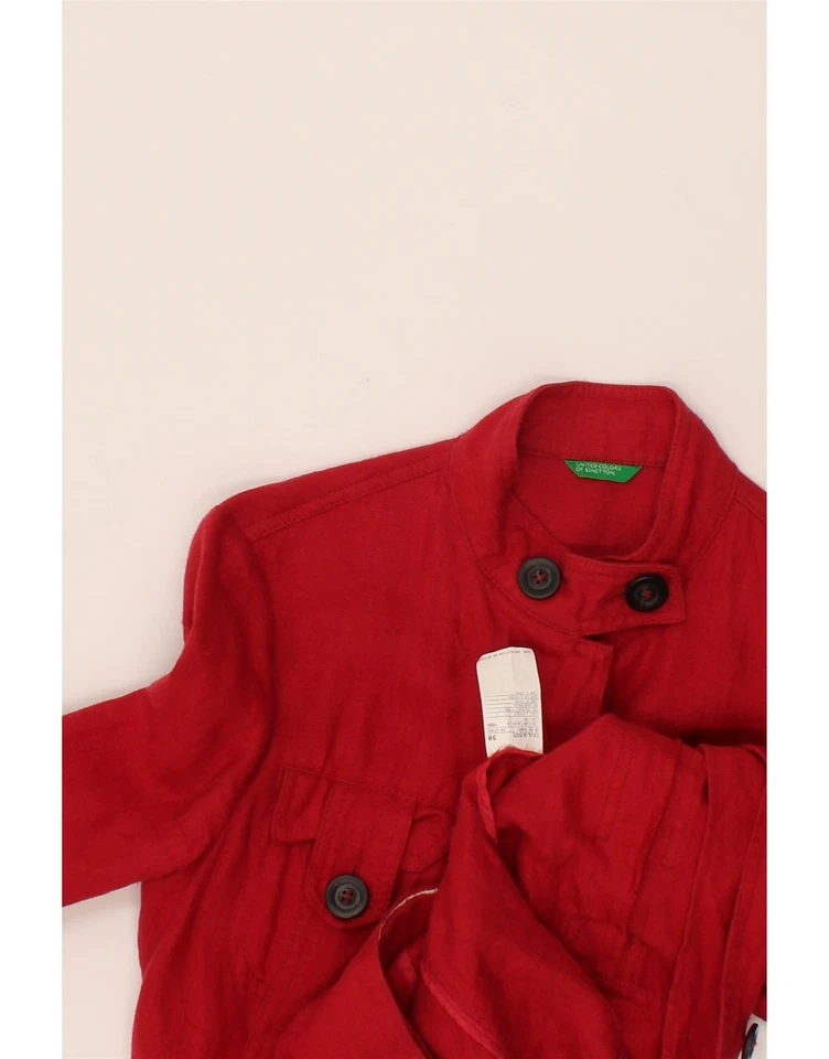 BENETTON Womens Utility Jacket IT 38 XS Red Linen CX36 - Image 3 of 3