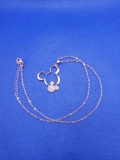 Disney Mickey Mouse Pendant Necklace Rose Gold Tone Rhinestone Crystal Shiny