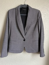 Talbots Gray Wool Blend Blazer Women s SZ 14 One Button Closure Stretch Career