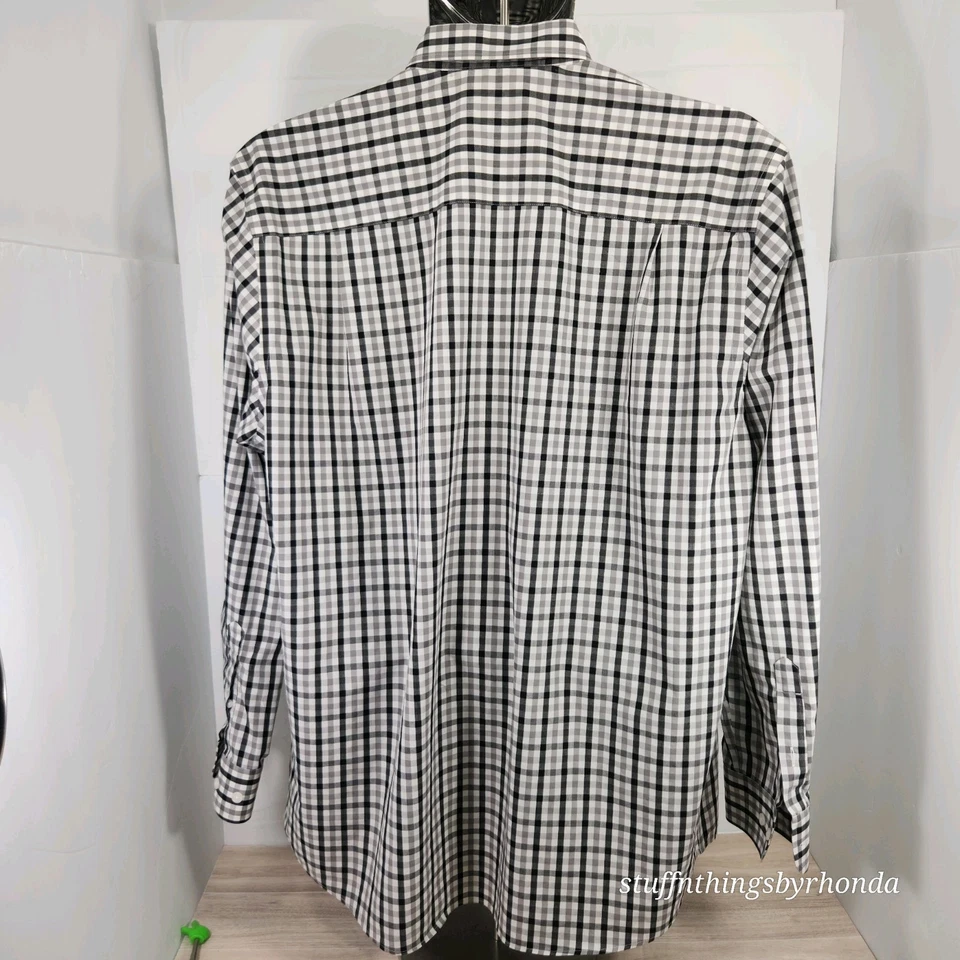 Cutter & Buck LS Mens Button Up Black, Gray & White Plaid Front Pocket Size XL - Image 3 of 4