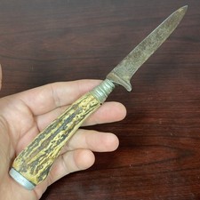 Vtg Carbon Steel Stag 3.5โ Fixed Blade Hunting Knife Aluminum Made In USA Pommel