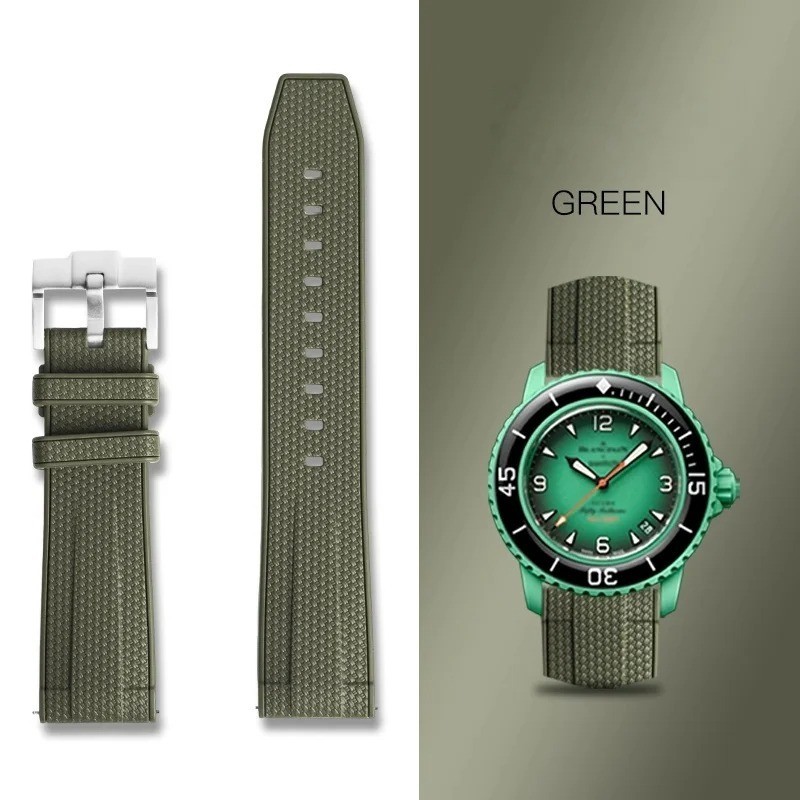 Green Rubber Strap for Blancpain x Swatch Fifty Fathoms 21mm Quick Release