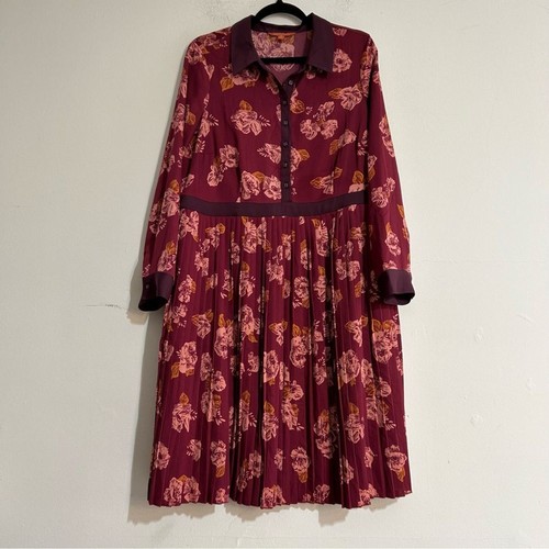 ModCloth Just My Typist Floral Pleated Long Sleeve Shirt Mini Dress Plus Size 18 - Picture 2 of 16