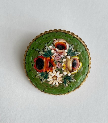#ad Antique Micro Mosaic Brooch Floral Pin Italy Beautiful Detail Early Victorian $28.00