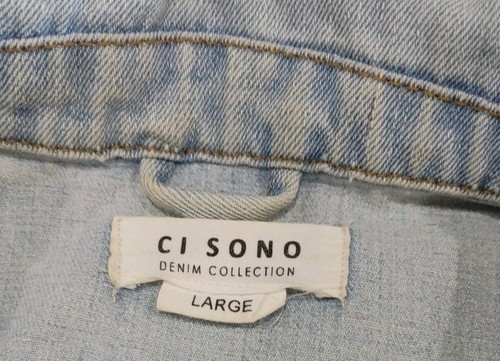 Women's Ci Sono Distressed Light Wash Blue Denim Jean Jacket Size Large - Picture 3 of 7