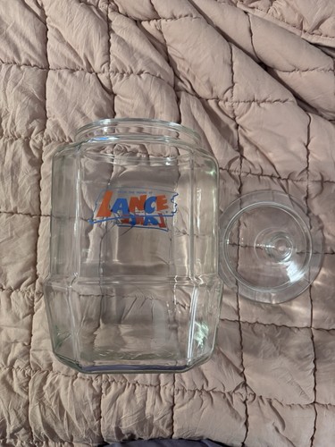 Vintage Lance Glass 8-Sided Cracker Cookie Jar Advertising Display w/ Glass Lid - Picture 2 of 11