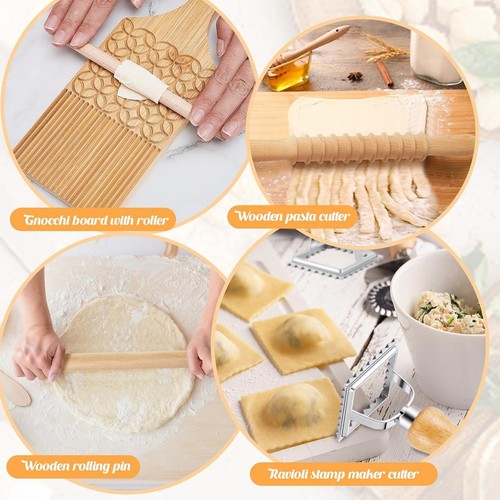 7 Stück Gnocchi Pasta Herstellung Werkzeuge, Holz Pasta Brett mit Ravioli Stempel6366 - Bild 3 von 6