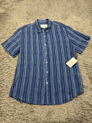 Corridor NYC Shirt Men XL Blue Geometric Striped Short Sleeve Button Up NWT