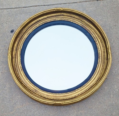 LARGE Antique AMERICAN Mid 19th C FEDERAL Carved & Gilt BULLSEYE Wall MIRROR - Picture 3 of 10