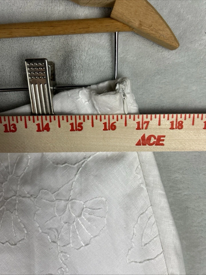 Falda Saint Tropez West Midi 10 Blanca 100% Lino Floral Bordada Costera Boho Foto 4 de 4