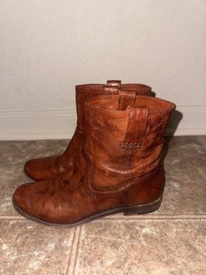 Frye Anna Shortie Brown Leather Boots Ankle Motorcycle - Size 7.5 M Womens