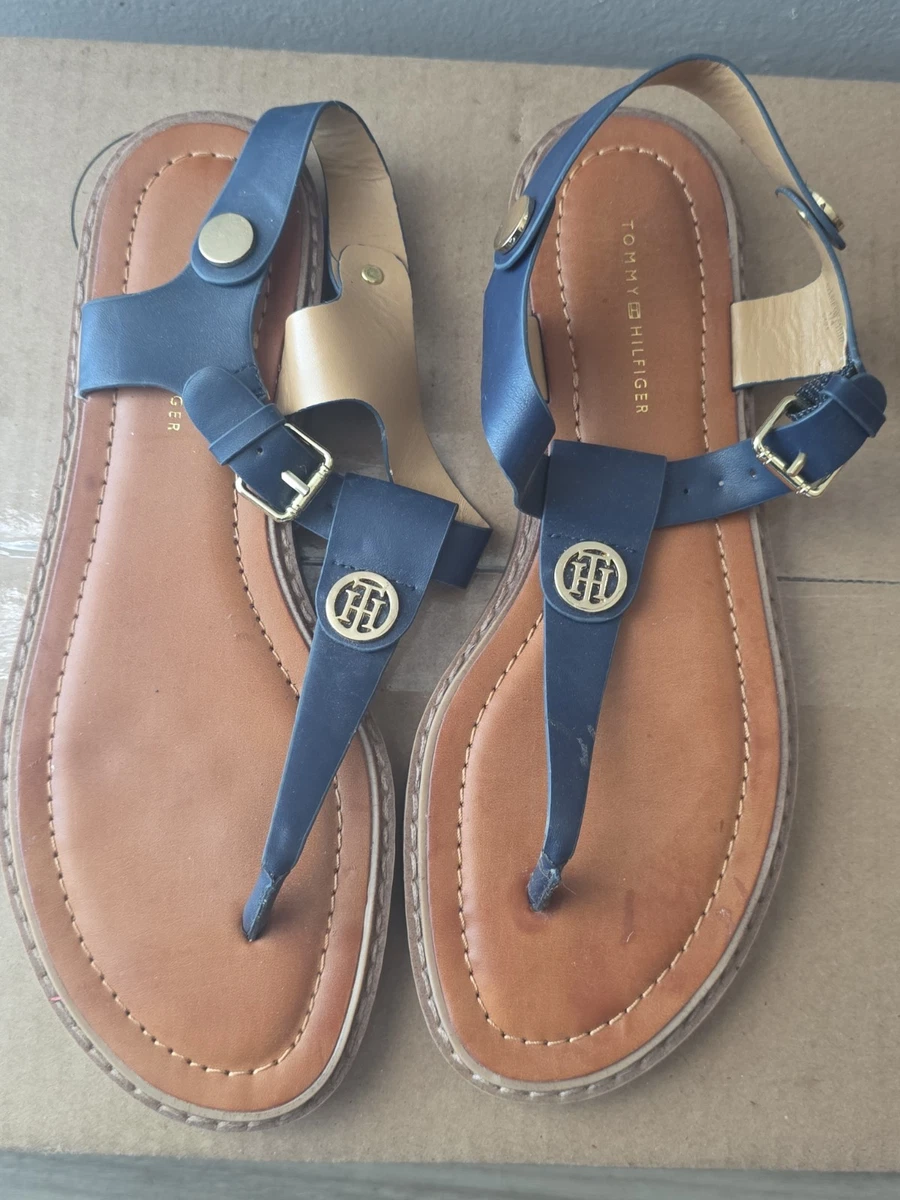 Tommy Hilfiger Navy and Tan Double Buckle Slide Sandals Tommy Hilfiger logo-strap Slide Sandals | Blue | FARFETCH main image 2