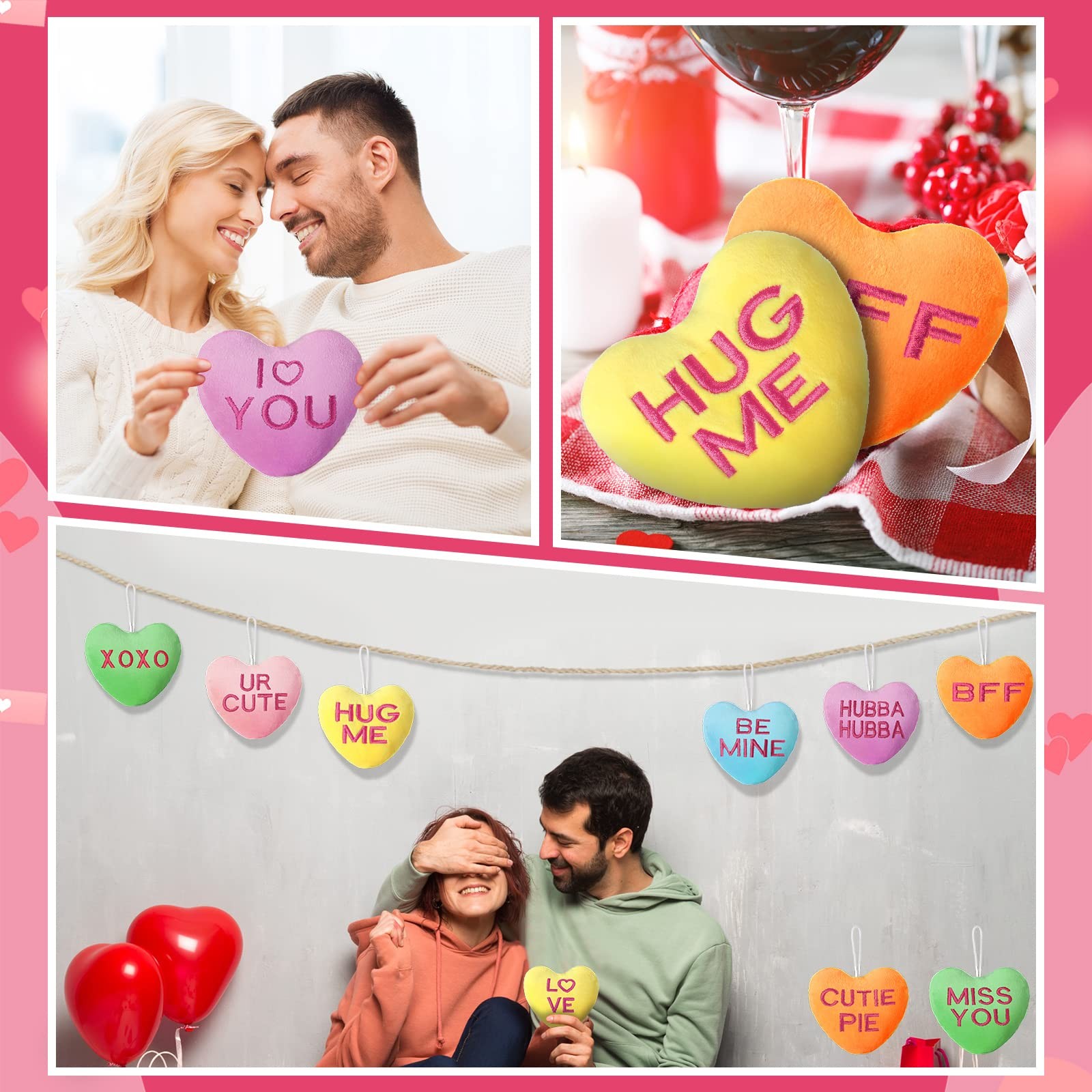 36 Pieces Valentine's Day Conversation Hearts Ornaments Plush Fabric Colorful... thumbnail 3