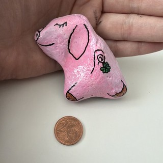 Handbemalter Naturstein Geschenk Deko Haus Garten Balkon Glücksbringer Schwein