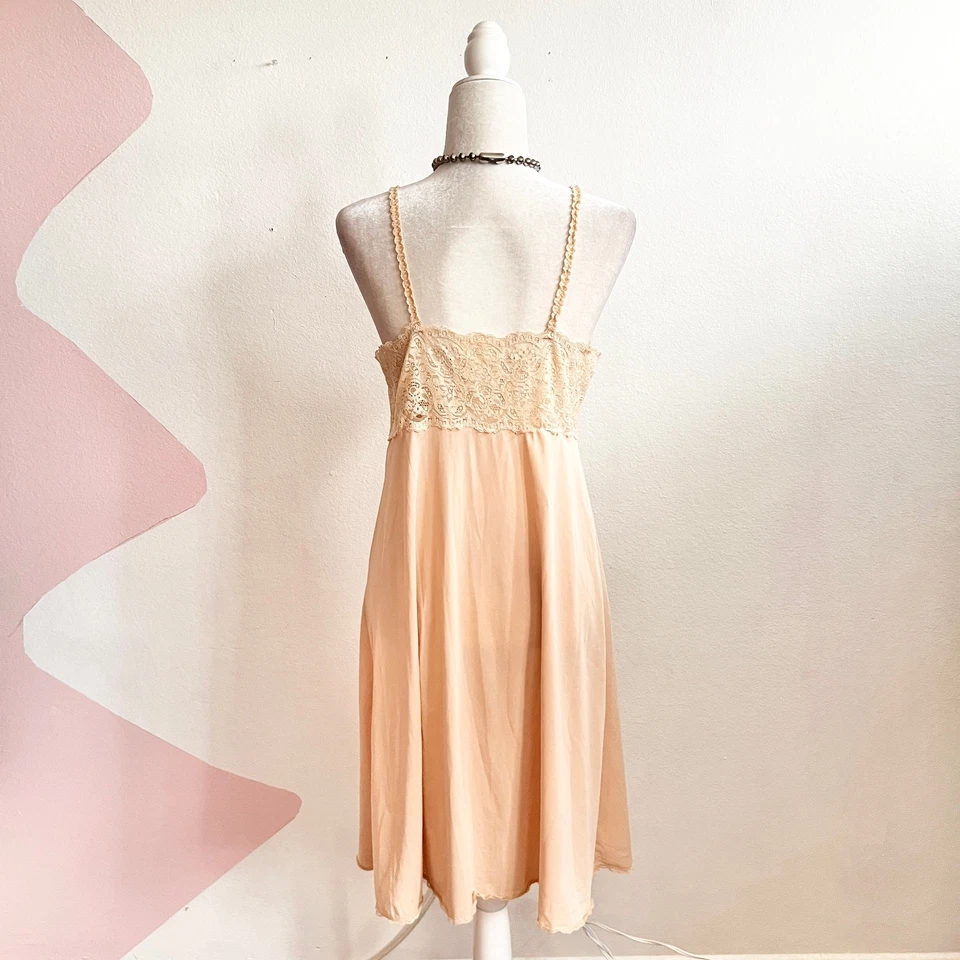 Camisón Babydoll Vintage Vassarette Encaje Vestido sin Mangas Coqueta Suave Niña Mediano Foto 2 de 4