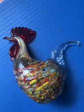 Hand Blown Art Murano Glass Multicolor Swirl Rooster Chicken Figurine Sculpture