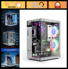 Mini PC Case for Raspberry Pi 5, NVMe M.2 SSD, Dual RGB Fans, OLED Display, HDMI