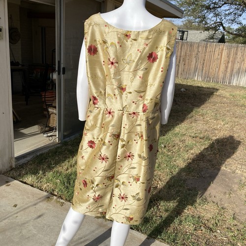 50s 60s gold beige velvet floral silk knee-length wiggle pencil dress size 2XL - Picture 16 of 17
