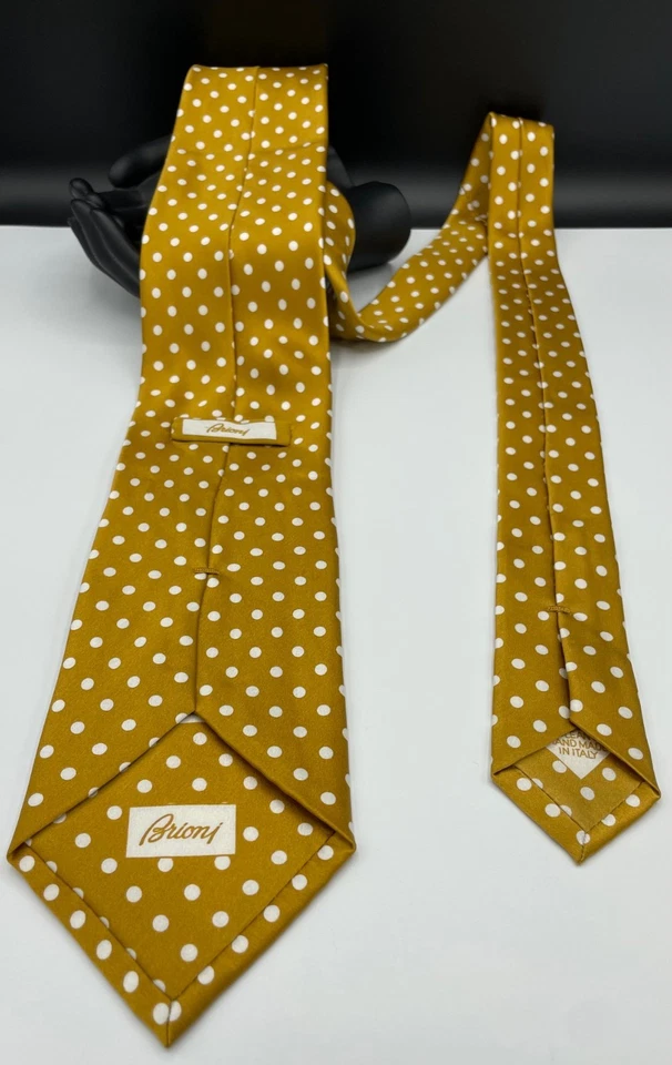 Brioni Men's 100% Silk Tie ~ Yellow ~ Polka Dot Pattern ~ Hand Made in Italy! - Image 3 of 4