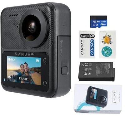 KanDao QooCam 3 360Panoramic Action Camera, 5.7K 62MP Video Camera, Dual 1/1.55''