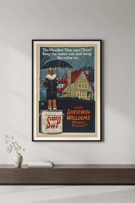 🌧️ Vintage Sherwin-Williams Ad Poster - Rainy Day Art - 16x24