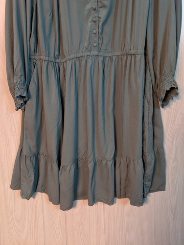 Torrid Dress Womens 2X Green Mini Floral Challis Puff Sleeve Tiered Pockets Boho - Picture 4 of 9