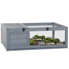 PawHut Tortoise House w/ Mesh Roof, Small Pet Reptile Wooden House - Grey
