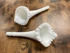 Fenton White Milk Glass Hobnail - Epergne Horn Set of Two