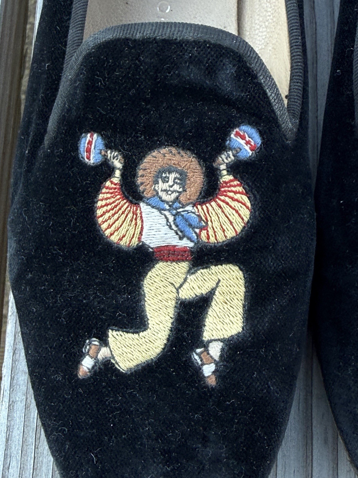 Stubbs & Wootton Mariachi Embroidered Black Velvet Slippers Rare Vintage Loafers