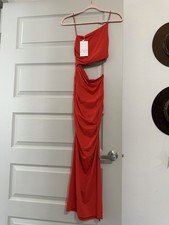 S ZARA Red One Shoulder Cut Out Ruched Sleeveless Maxi Dress 